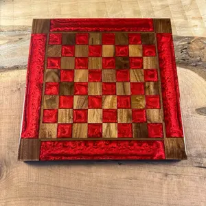 Red Lava Black Walnut Chess Board (INCLUDES PIECES)