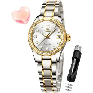 OLEVS Watch OLEVS Womens Automatic Watch Diamond Fashion Luxury Dress Mechanical Self Winding Stainless Steel Ladies Wrist Watches for Women Luminous Waterproof