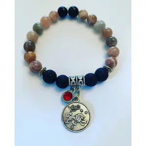 Leo Bracelet Gift Set Zodiac Sign Sunstone with Lava Stones for Essential Oils, Zodiac Red Birthstone, Palo Santo Stick & Lavender Bundle