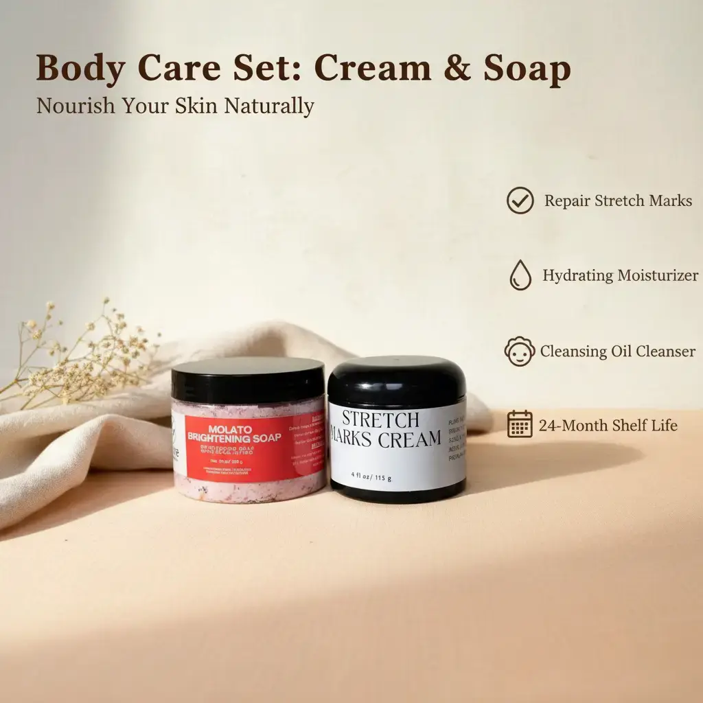 Body Care Set with Stretch Marks Cream (4 oz) & Molato Oil Soap (10 oz) - Hydrating Moisturizer for Eczema, Dark Circles & Cracked Heels, Mixed, 4Oz, Unisex