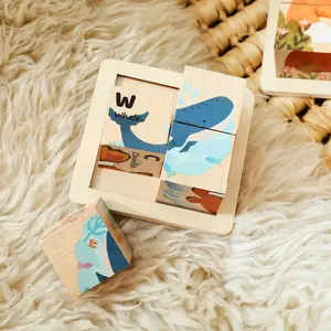 Baby & Wooden Puzzle - 3D Animal Shapes (Crab, Rabbit, Fox) - Soft-Touch Square, Learning Board, Fine Motor Skills Development, 1st Birthday Christmas Gift for & - Non-Toxic Puzzle Play