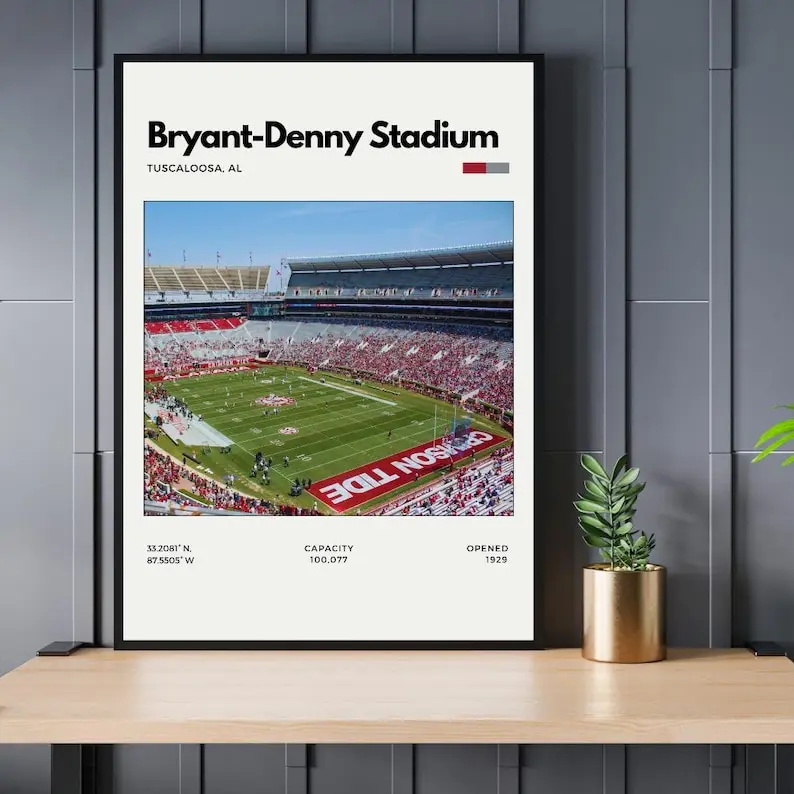 Bryant–Denny Stadium Poster Print Unframe | Alabama Football Art Print | Stadium Wall Art | College Football Poster | Sports Stadium | Office Art
