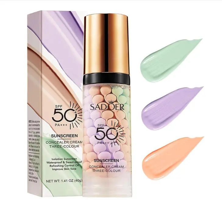3 In 1Primer for Face Before Makeup,Sunscreen Isolation Cream,SPF 50 | One Step Color Corrector Face Primer, Blurs Imperfections Oil Control & Moisturizing Skin Tone Correcting,Radiance Skin