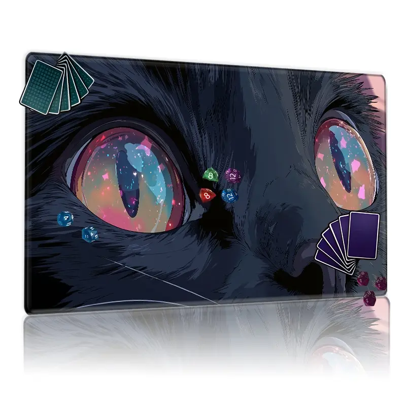 Magical Galaxy Heart Black Cat Eyes TCG Playmat Gaming Anime Mousepad Gaming Mouse Pads 12x24in Non-Slip for MTG Card Game, Family Party Use, Ideal Gift for Card Game Enthusiasts with Whimsical Artistic Design