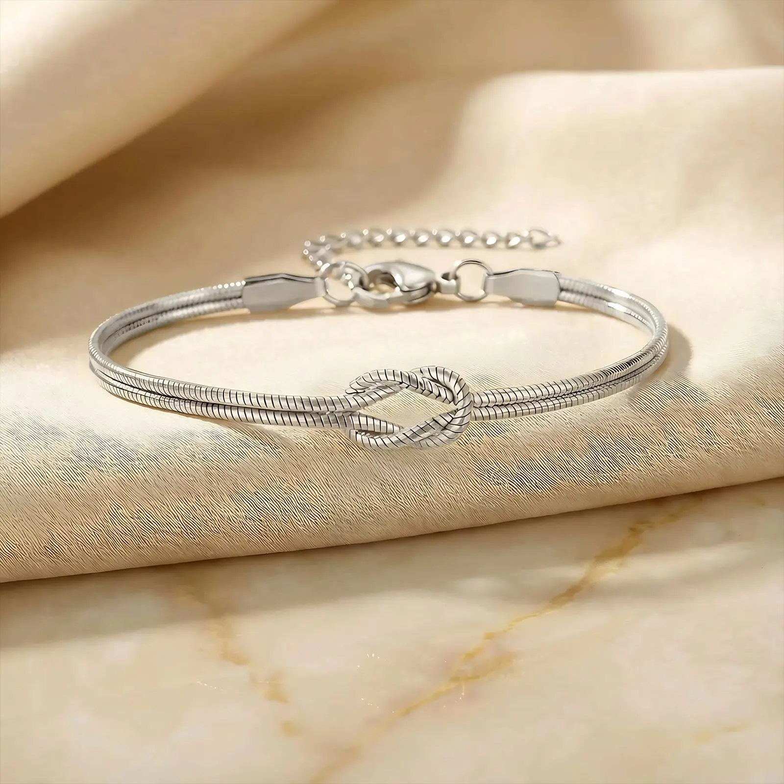 Knot Snake Bone Bracelet Silver