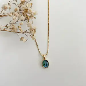 Ondine Abalone Necklace 14K Gold Filled Box Chain Handmade in Hawaii Waterproof Pendant 12.5mm x 10mm x 4.4mm US