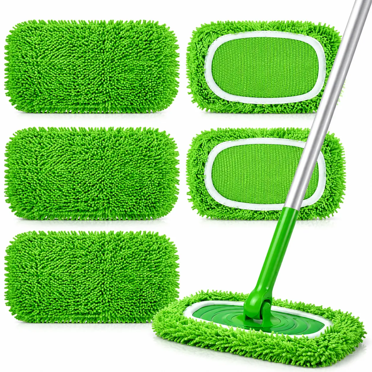 6 Pack Washable Microfiber Mop Pads, Super Absorbent Reusable Mop Cloths, Dry & Wet Use Household Floor Cleaning Pads Compatible with Most Flat Mops for Hardwood, Ceramic Tile, Laminate Floors
