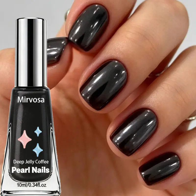 Mirror-Gloss Dark Jelly Coffee Nail Polish - Non-Gel Dark Brown Transparent Cool-Effect Polish for Festivals, Manicures
