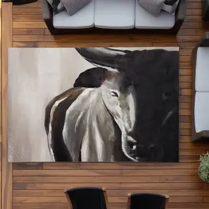360 stand Beige Rectangle Bull Head Animal Motif Polyester Printed Outdoor Area Rug, 5x7 ft, Easy-Clean Printed Face, Indoor/Outdoor Use for Home Decor, Patio/Deck, Polyester Rug, Printed Rug