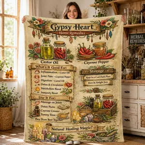 [Magical Edition] Gypsy Heart Home Remedies Flannel Blanket — Vintage-Style Folk Remedies Throw, Soft Cozy Blanket for Bed, Sofa, Kids & Adults, TikTok Trending Gift