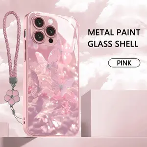 Waterproof Butterfly Lady Glass Phone Case for iPhone 17/16Pro/15Plus/14ProMax/13/12/11/X/XS/XR/XS Max Fashion High-End Beauty Ins Girl Style Affordable Luxury Protective Shell Holiday Gift máquina sub lima ci ón, Accessories, Smartphone