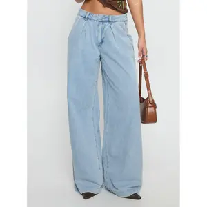 Siloh Mid Rise Wide Leg Denim Jeans Light Blue Wash