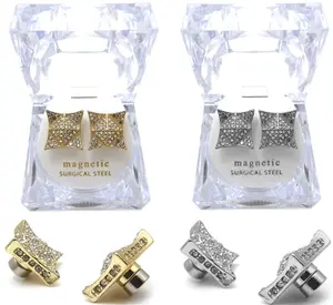Magnetic Iced Cubic Zirconia Rapper's Fashion Bling Square Simulated Diamond Hip Hop Earring Earrings Unisex Man Women