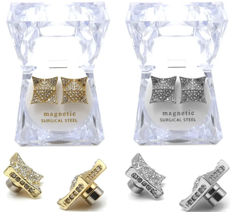 MaxBling81 High Quality Unisex Magnetic Non-Pierced Earrings - Hip-Hop Inspired Iced Out Square CZ Moissanite Simulated Diamond Jewelry Accessories, High Quality Earrings