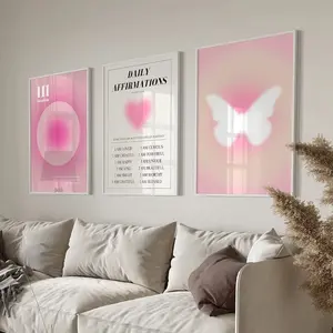 3PCS-Abstract Aura Gradient Poster Daily Affirmation Spiritual Pink Wall Art Butterfly Canvas Painting Picture Aesthetics Room Decor  frameless Canvas Prints