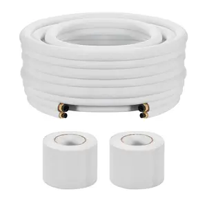 VEVOR 100ft Mini Split Line Set, 3/8 5/8 OD AC Copper Tubing Pipe, 3/8 White PE Thickened Insulated Coil with Flared Nuts, Strapping Tapes, for Mini Split Air Conditioner HVAC or Heat Pump System