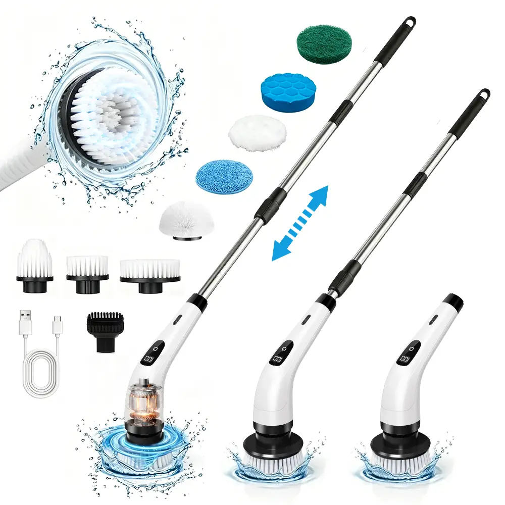 Electric Spin Scrubber with Extendable Handle, Cordless Bathroom Cleaner for Shower, 9 Replaceable Brush Heads, 300/400 Dual Speed, Save Time & Deep clean, IPX7 Waterproof Power Scrubber for Bathroom, Kitchen, Floor,Homegoods, Tub,Tile,Car sohochic