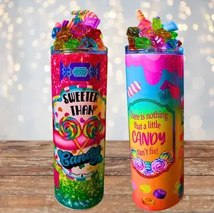 20 Oz Stainless Steel Candy Ice Tumblers with Removable Magnetic Lid, Metal Straw, Handmade Double Wall Vacuum Sealed, BPA Free, Colorful Design - Flasks, Portable, Mug, Washable, Bottled, Dye, Reusable, Printed, Cup