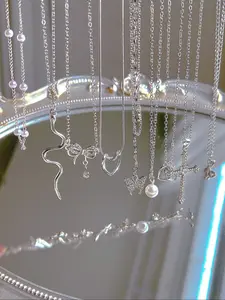 Women's Y2K Style Elegant Necklace Set, Rhinestone Butterfly Heart Cross Snake Design, Zinc Alloy Material, All-Season Jewelry Gift