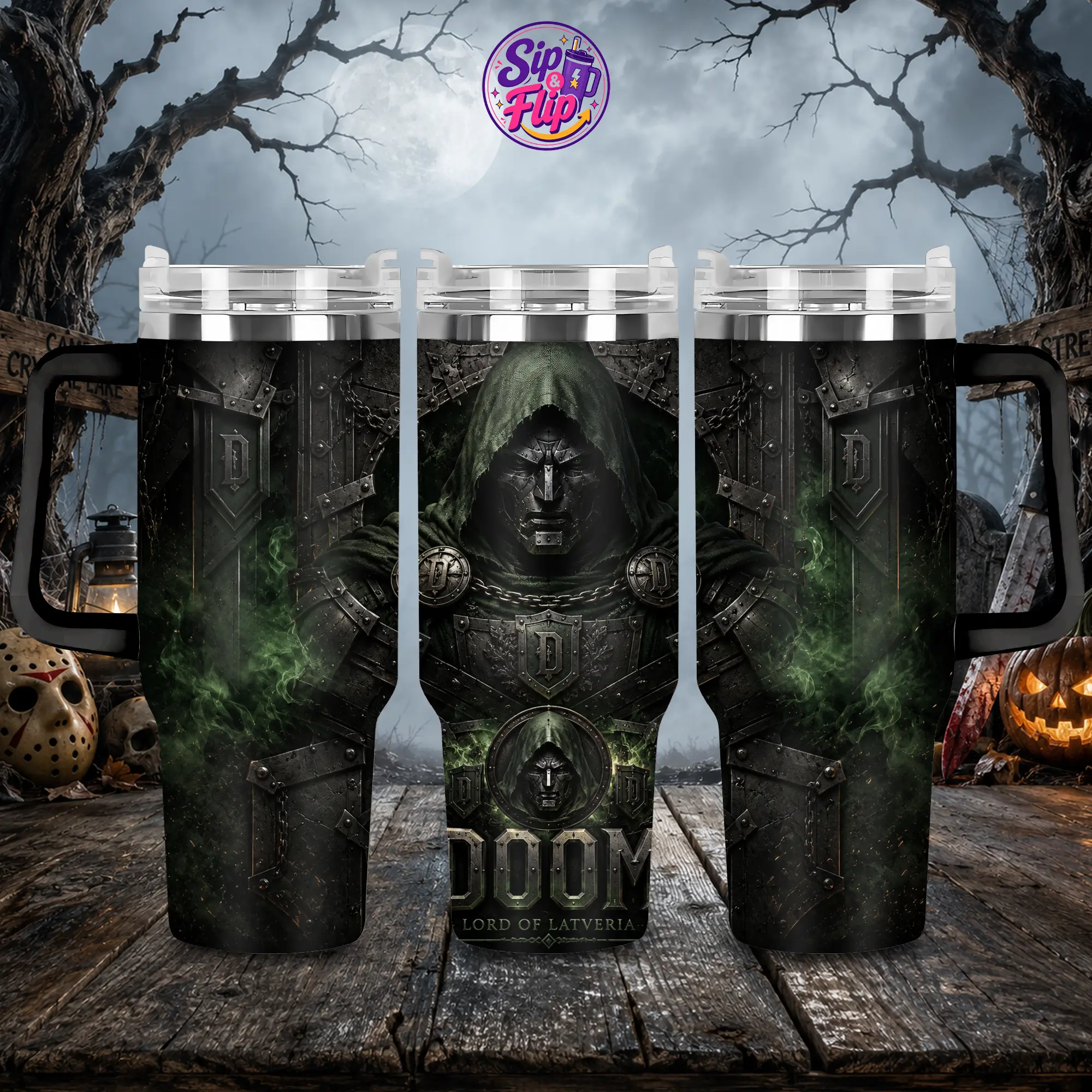 Doctor Doom Fantastic Four 40oz Tumbler with Handle & Straw, Doomsday Dr Doom Villain Insulated Travel Mug, Comic Movie Fan Cup, Latveria Armor Design Drinkware, Superhero Movie Gift, Stainless Steel Coffee Tumbler for Fans, Halloween and Everyday Use