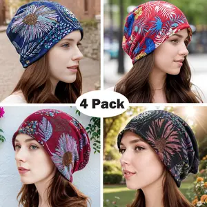 Soft Touching Chemo Caps,4 Pack Retro Boho Style Slouchy Beanie -Knitted Hat Headwear for Women
