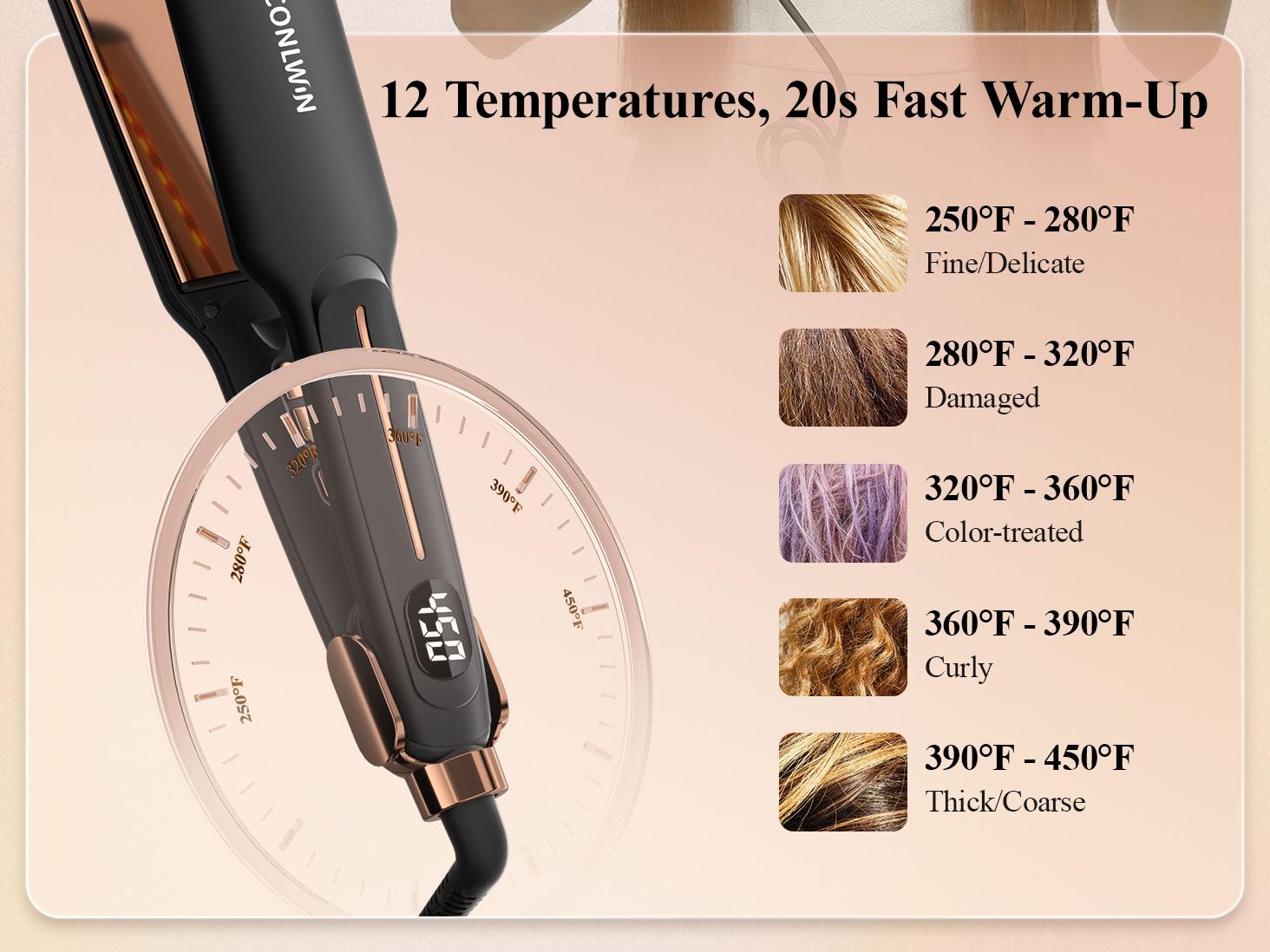 1.75" Infrared Flat Iron Hair Straightener, 3-in-1 Straighten/Curl/Care Ceramic Flat Iron, 12 Temps & 3s Heat-Up for All Hair Types, Negative Ions for Frizz-Free, Dual Voltage for Travel 1.75" Infrared Flat Iron Hair Straightener, 3-in-1 Straighten/Curl/Care Ceramic Flat Iron, 12 Temps & 3s Heat-Up for All Hair Types, Negative Ions for Frizz-Free, Dual Voltage for Travel