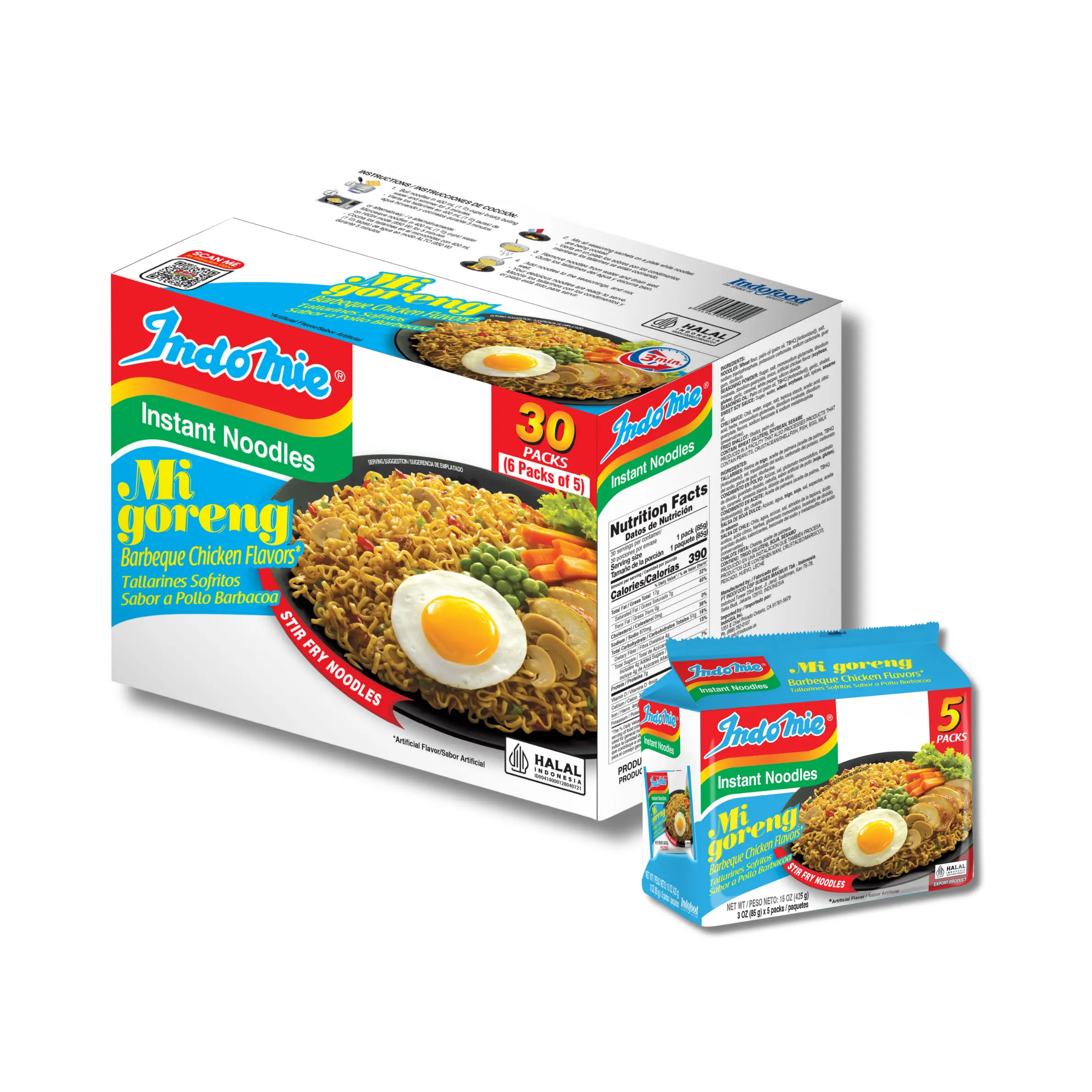 Official Indomie Mi Goreng BBQ Chicken Instant Noodles (30 Packs)