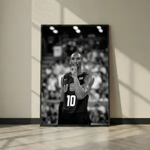 Kobe Bryant Black and White Poster Print, USA Basketball Wall Art, Mamba Mentality Photo, Sports Decor for Man Cave Gift, Office Decor( Unframed - Print Only )