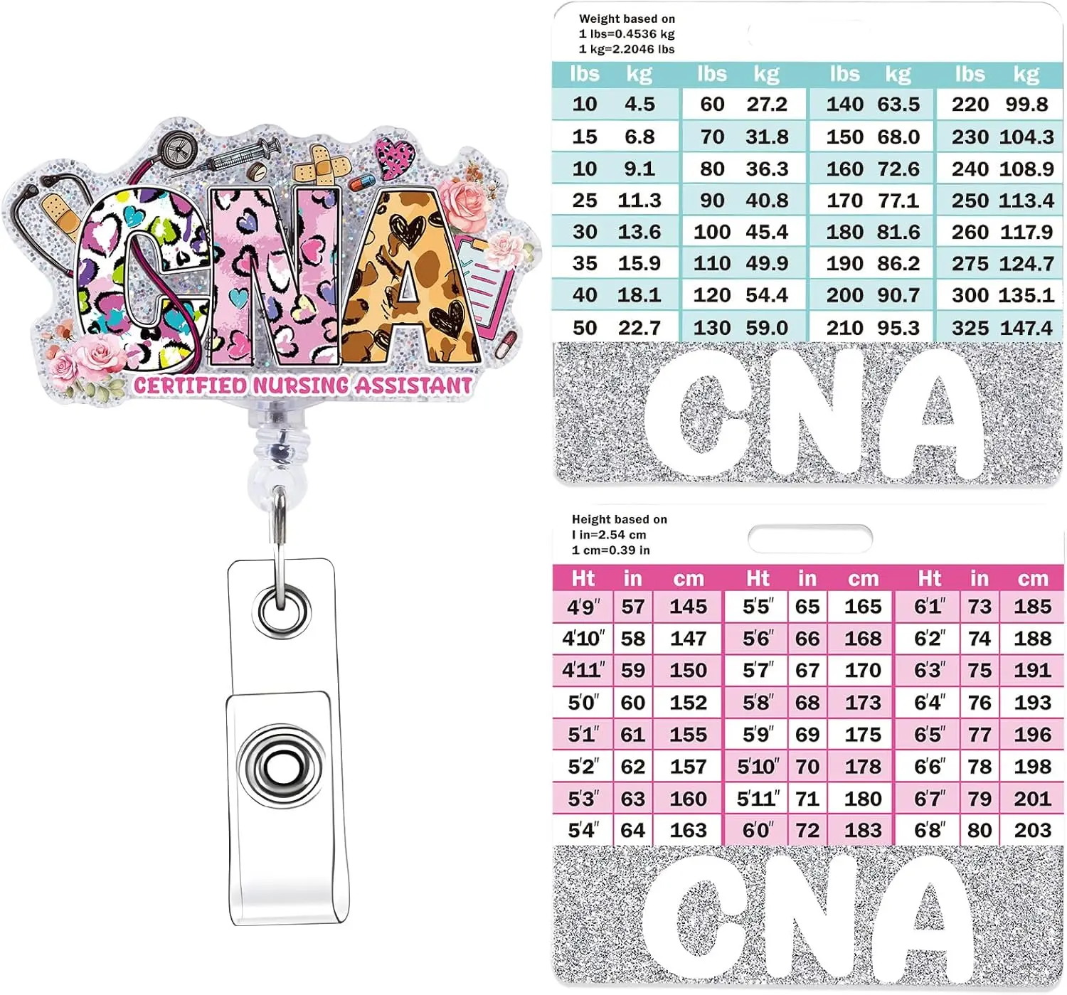 CNA Badge Reel Retractable With Badge Buddy Card - Glitter Nurse Badge Holder With ID Clip for  Name Tag, Student, Office Work - Nurse's Day Gifts