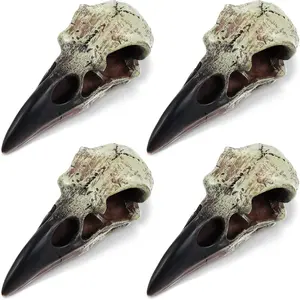 4 count Halloween Raven Skull Figurine Scavenger Gothic Crow Hanging Wall Sculpture  Raven Skull Statue for  Faux Bird   Necklace Decor (2.36 Inch)
