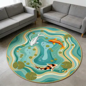 Artistic Creative Living Room Carpet, Koi Fish Lotus Pattern, Modern Fashion Bedroom Rug, Soft Plush Mat, Decorative Rug, Suitable for Hallway, Lounge, Bedside
