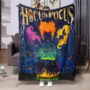 Hocus Pocus Themed Flannel Cozy Blanket, 1 Count Soft Washable Throw Blanket, Bedding Supplies for Home Office Travel Camping