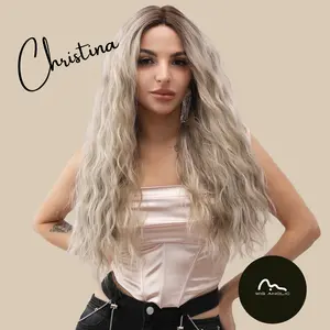 Christina 【WA-SM9017】Ash Blonde  Water Wavy Wig 26 inch Synthetic Lace Frontal  Daily or Party