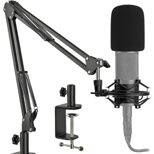 AT2020 Mic Stand with Shock Mount and Pop Filter, Suspension Scissor AT2020 Boom Arm Stand with Upgraded Heavy Duty Clamp for Audio Technica AT2020 AT2020USB+ AT2035 Condenser Studio Mic
