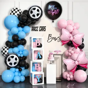 Gender Reveal Balloon Kit Pink & Blue, Checkered & Foil Balloons with Baby Boxes & Letter Decor