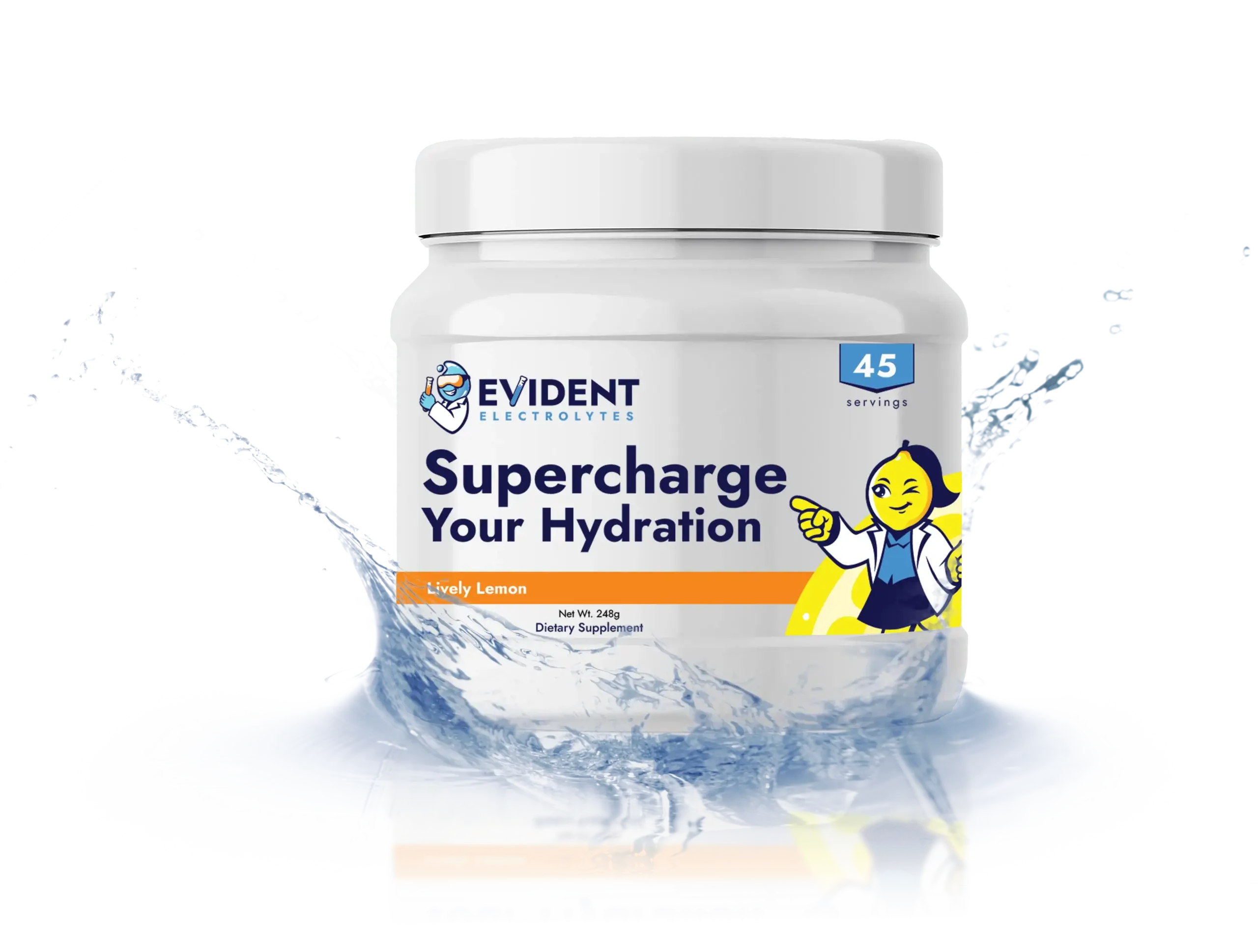 Evident Electrolytes Lively Lemon 45 Servings - Pure Hydration Formula with 5 Key Electrolytes for Lasting Energy & Performance