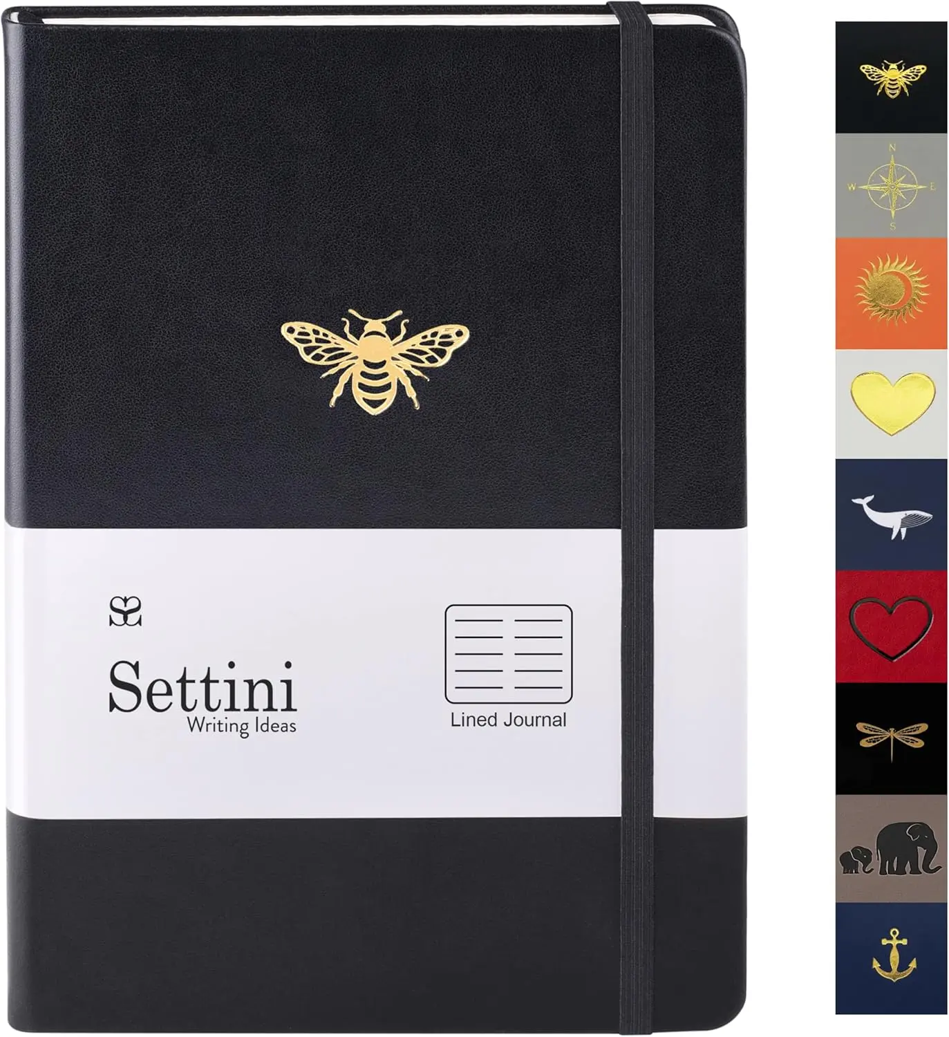 SETTINI® Faux Leather Hardcover Lined Journal A5 - 192 Pages, Bee Design, Journaling Supplies, Ribbon Bookmark, Multi-Page Notebooks