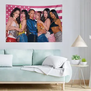 One piece of Katsy K-pop pink American flag tapestry banner, fun flag, room, wall, bedroom, courtyard decoration banner background, wall tapestry decoration, birthday, fan gift