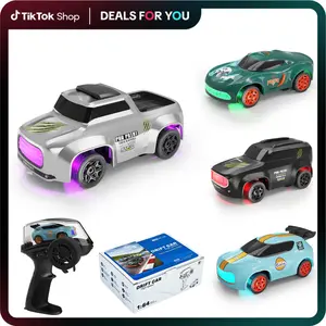 Hotfree Mini RC Drift Truck, 1/64 Scale 4WD Remote Control Car with LED Lights & DIY Custom Stickers, Fun Desktop Play, Cool Birthday Christmas Gift for Boys & Kids