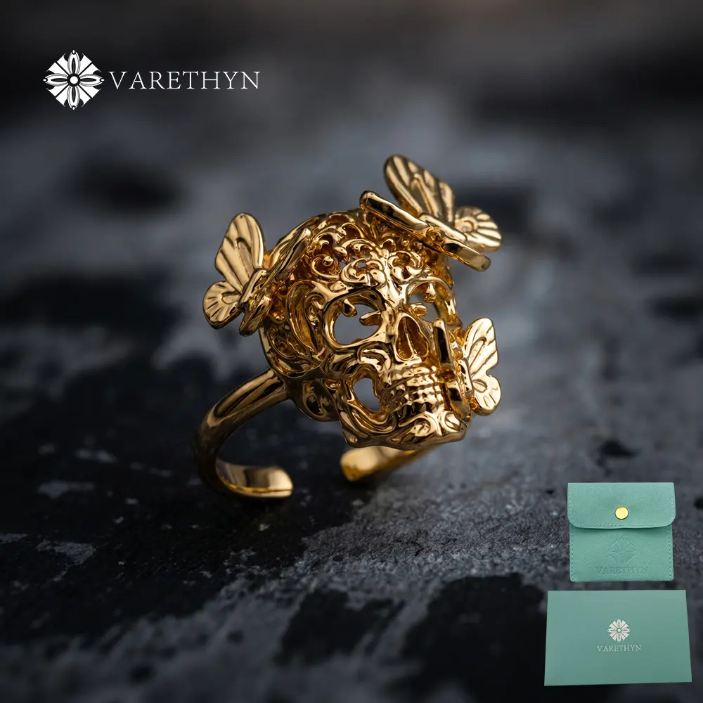 Viral Gold-Plated Skull Butterfly Ring for Women 22K Gold-Plated Gothic Y2K Ring Coquette Punk Aesthetic Statement Jewelry