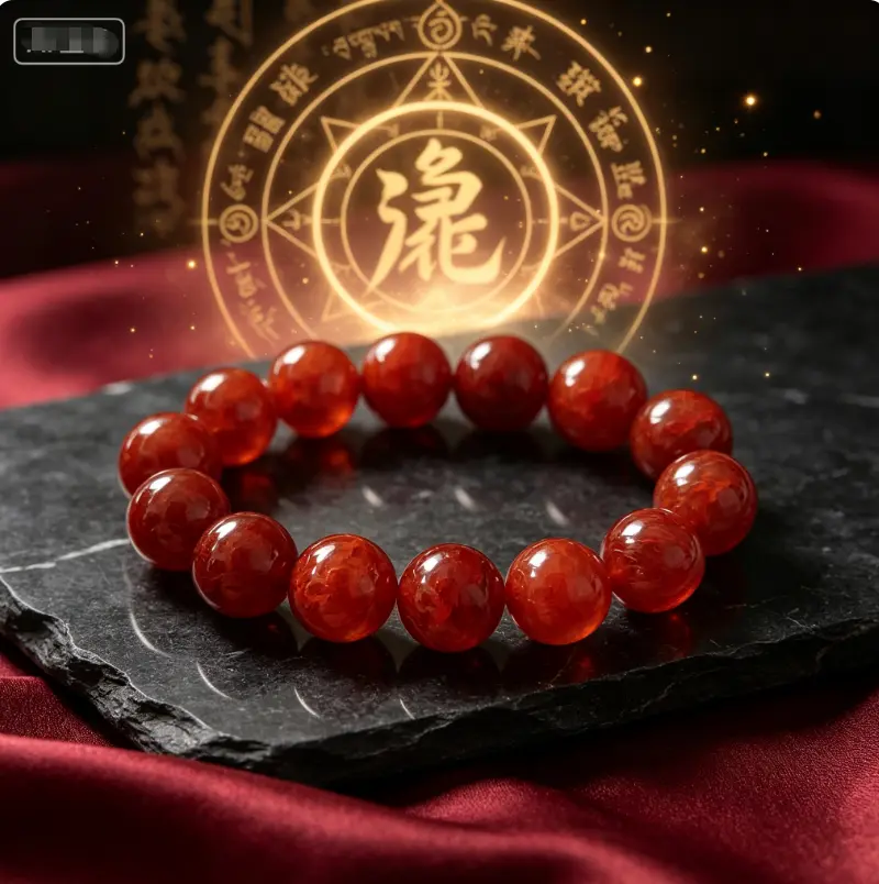 Vibrant Red Crackle Agate Taoist Bracelet, Fire Energy Balancing Amulet Bracelet, Natural Lucky Red Crystal Daily Wear Jewelry