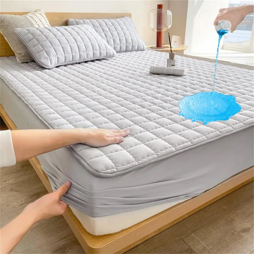 Summer Waterproof Soft Mattress Protector, 1 Count Solid Color Plaid Mattress Protector, Room Accessories, Comfy Bed Accessories for Home Hotel and Do