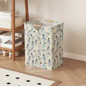 Penguin Print Open Storage Box, Foldable Laundry Basket with Handle, Home Bathroom Collapsible Clothes Organizer Bucket