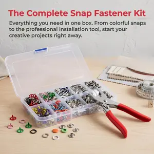 Snap Button Kit with Pliers, 9.5mm Metal Snap Fasteners for Clothing Repair, No Sewing Snap Button Tool Kit, All Copper Snaps for Jackets, Jeans, Fabric, DIY Crafts & Sewing Projects