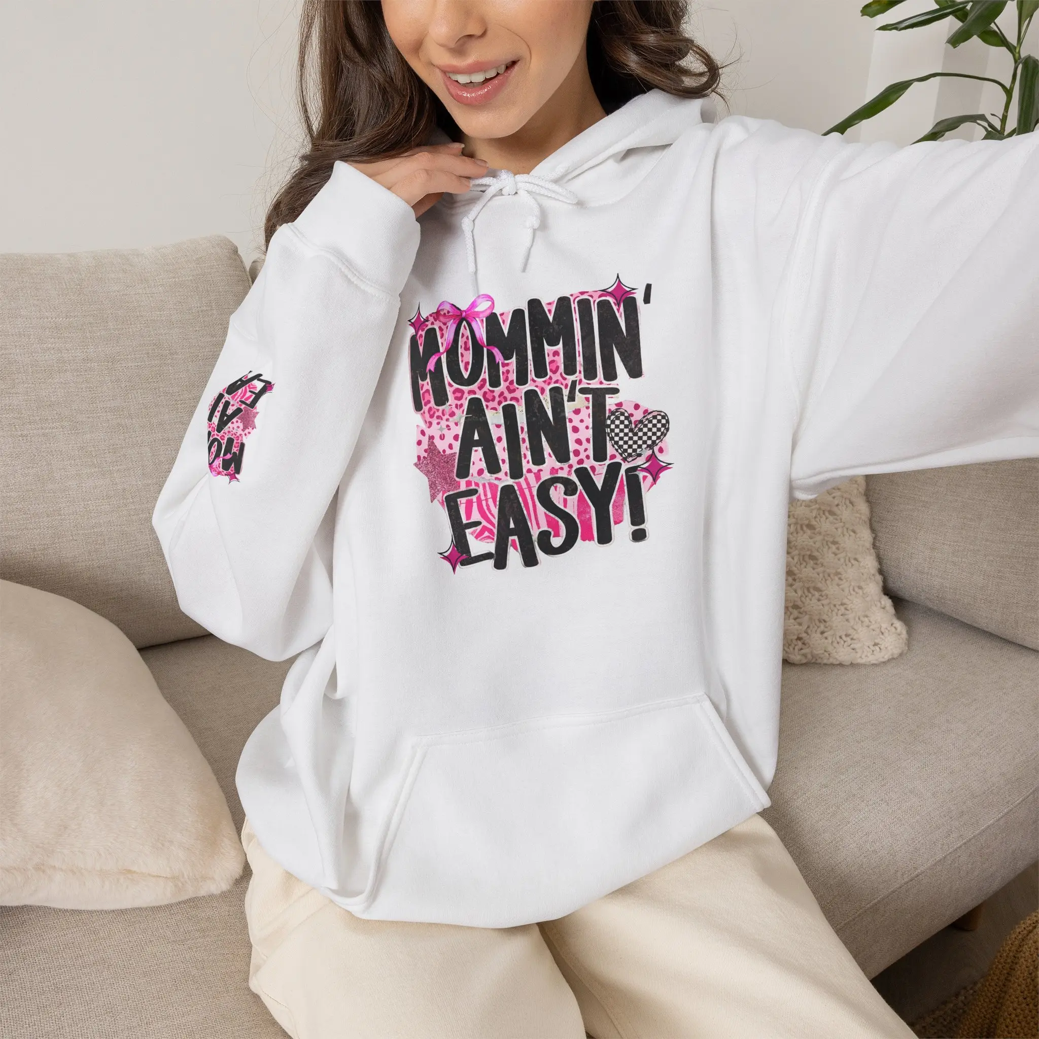 Mommin' Ain't Easy Hoodie | Pink Leopard Mom Life Graphic