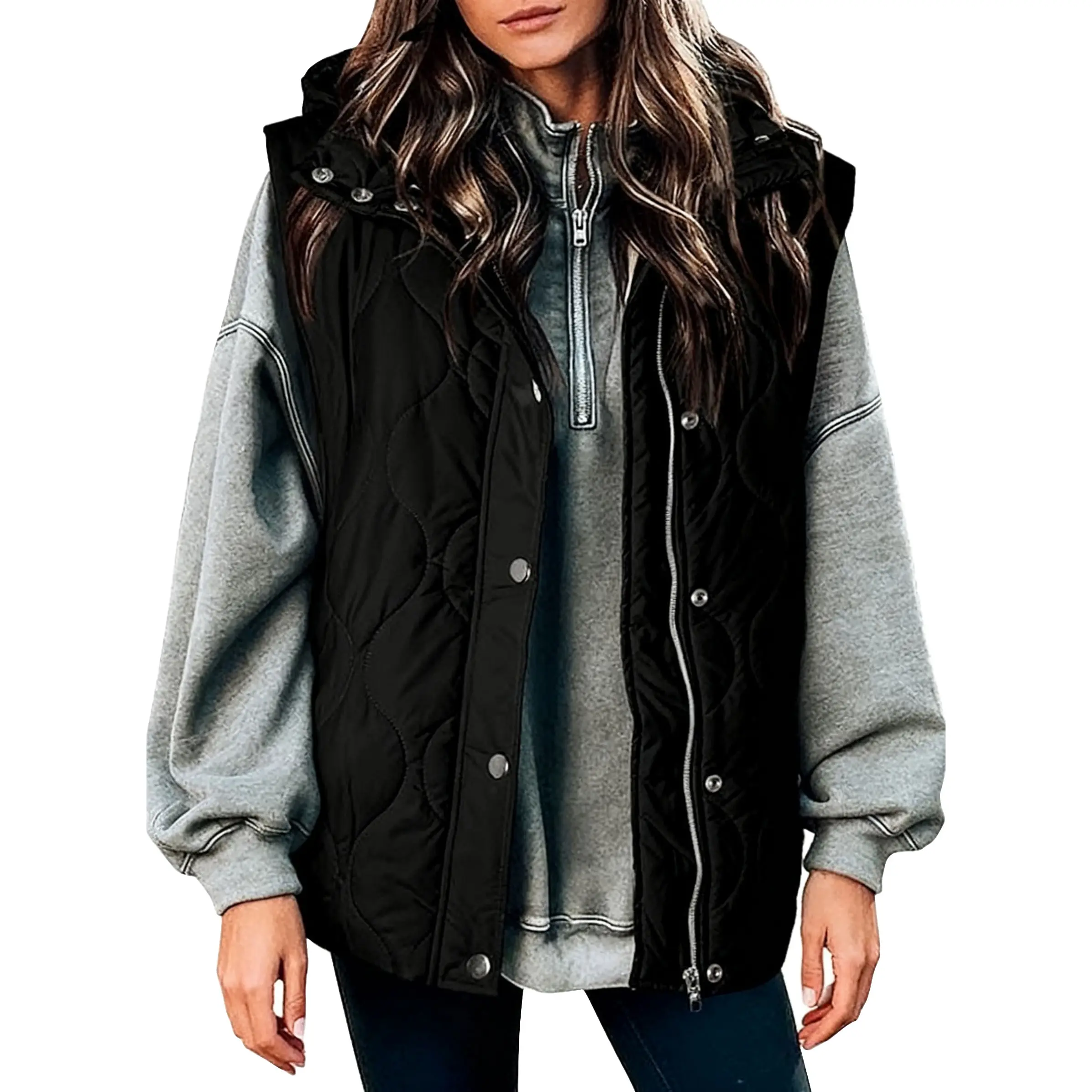 CHOUYATOU Women's Casual Quilted Puffer Vest, Sleeveless Stand Collar Short Zip Up Outerwear for Autumn Layering, Collared Neck, Stylish And Comfortable Fit, Versatile Use, Jacket, Vest Top, Twist, Vest Outerwear