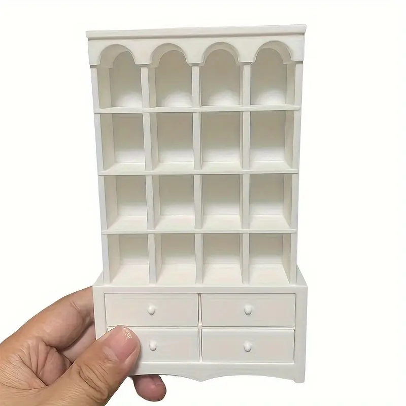Vintage Mini Bookshelf with Multiple Drawers 1/12 Scale Dollhouse Furniture Doll House Accessory for DIY and Display Christmas New Year Easter Gift