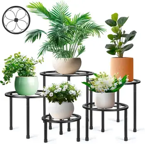 Metal Plant Stands(5 Pack), Artificial Metal Stands,Heavy Duty Plant Stand for Indoor, Anti-Rust Iron Flower Pot Stands Outdoor Plant Holder, Potted Plant Shelf for Living Room Balcony Garden Patio,Plant Shelf,Plant Hanger Outdoor Plant Rack Round Planter