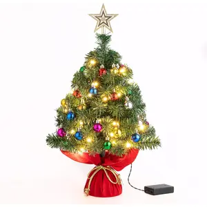 22Inch Tabletop Christmas Tree Mini Artificial Christmas Tree with 30 LED Lights & 24 count Xmas Ball for Table Top Desk Classic Series Holiday Decoration (Green)