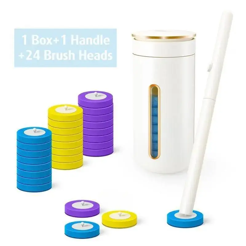 Disposable Toilet Cleaner Starter Kit, Household Bathroom Cleaning System with 1 Box+1 Handle+24 Assorted Brush Heads (24 Brushes), Includes Caddy and 1 Fragrant Tablet, Home Supplies, Bowl